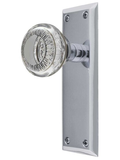 New York Door Set with Ovolo Crystal-Glass Knobs in Polished Chrome.